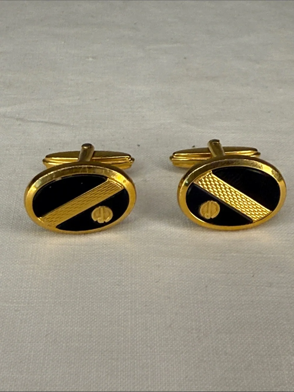Vintage Dunhill Gold Tone Black Enamel Logo Oval Cufflinks 1